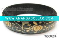 Wooden bangle, carved colorful pattern