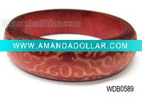 Wooden bangle, carved colorful pattern