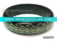 Wooden bangle, carved colorful pattern