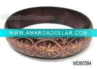 Wholesale Wooden bangle, carved colorful pattern
