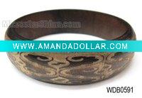 Wooden bangle, carved colorful pattern
