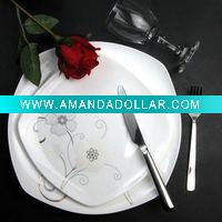 Wholesale square silver porcelainous dinnerware set