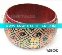 Wooden bangle, carved colorful pattern
