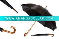Wholesale 24" black color wooden handle and shaft rain umbrella