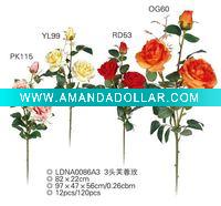 Wholesale artificial flower with 3pieces rose head