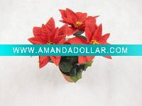 Wholesale artificial flower for christmas with pot,red poinsettia