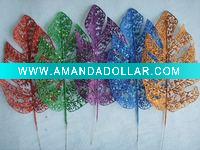 christmas plastic&glitter artificial leave ornament