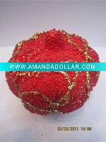 Wholesale christmas decorative artificial red pumpkin with glass beads (LD-f012)