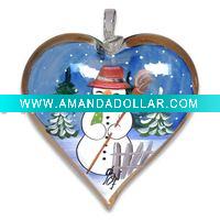 Wholesale Christmas Santa Hand Painted Glass Heart Ornament CHH-5