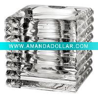 Wholesale handmade press glass square tealight candle holder/tea light holder/T-light candle holder with different colors