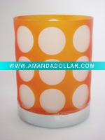 Wholesale orange doted glass candle holder with wooden base