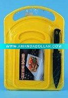 2PC PLASTIC CUTTING BOARD W/KNIFE SET