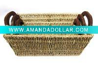 Wholesale Square Straw Rope Woven Fruit Basket Set of Three