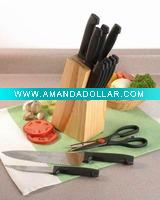 Wholesale 13 pcs Stainless Steel Kitchen Knife Set in Plastic Handle With Pine Wood Block