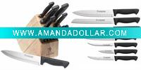 Wholesale 13 pcs Stainless Steel Kitchen Knife Set in Plastic Handle With Rubber Wood Block