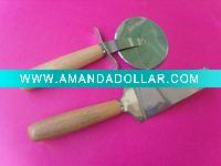 pizza server and pizza cutter with wood handle