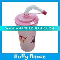 Plastic water cup with straw