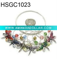 Wholesale Set of 6 pewter wine glass charms with holding ring