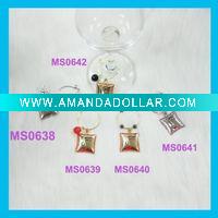 Wholesale Fashion alloy smile face glass wine charms set(MS0638)