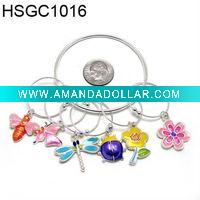 Wholesale Set of 6 pewter wine glass charms with holding ring