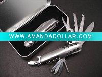 Wholesale Multi knife camping hand tools gift set in a tin box