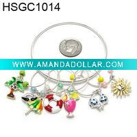 Wholesale Set of 6 pewter wine glass charms with holding ring