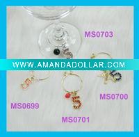 Wholesale Fashion alloy number glass wine charms set(MS0699)