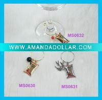Wholesale Fashion alloy smile face glass wine charms set(MS0632)