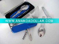 Wholesale Multi fold tableware gift camping tools set in a tin box
