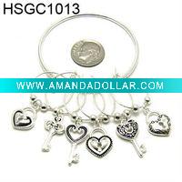 Wholesale Set of 6 pewter wine glass charms with holding ring