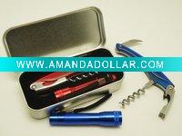 Wholesale Stainless steel fold wine opener in a gift camping tool set