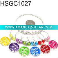 Wholesale Set of 6 pewter wine glass charms with holding ring