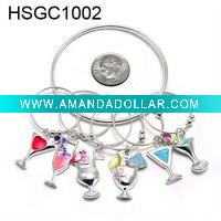 Wholesale Set of 6 pewter wine glass charms with holding ring