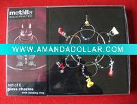 Wholesale Set of 6 pewter wine glass charms with holding ring