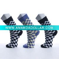 Wholesale men's fishion grid cotton socks