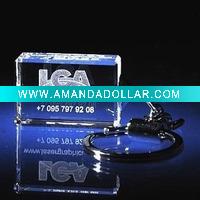 3d etched crystal keychain with light
