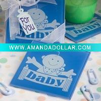 Wholesale Wedding baby shower glass coasters-Blue Huggable Baby Design Coasters