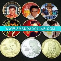 Wholesale LOT OF 9 - ELVIS PRESLEY COLOR / GOLD-PLATED commemorative COINS