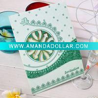 Wholesale Wedding card with fancy round window and green patterns-HW016