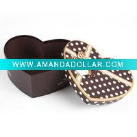 Wholesale Heart shaped paper gift box with ribbon and dots