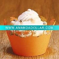 Wholesale HOT 2011 Red Leaves laser cut cupcake wrapper ST0927-01