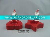 Wholesale lovely fashion popular Ceramic christmas festival Santa Claus Candlestick porcelain pottery white glaze red soil gifts deer sled