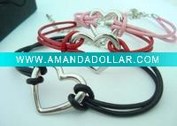 Wholesale LOVE heart leather bracelet black/red/pink