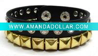 Wholesale Pyramid Stud and Stone Leather Bracelet