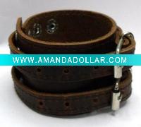 Wholesale Double Buckle Leather Bracelet