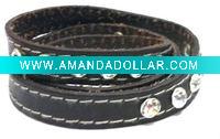 Wholesale Multi Row Glass Stone Leather Bracelet