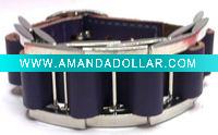 Wholesale Stainless Steel Woven Genuin Leather Bracelet