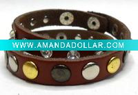 Wholesale Multi Row Stud and Stone Leather Bracelet