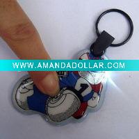 Wholesale full color printing LED flashing pvc keychain cartoon shape for promotion gifts