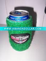 Wholesale artificial turf can koozie with PVC patch badge, artificial grass can koozie
